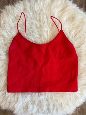 Red Ribbed Spaghetti-Strap Crop Cami